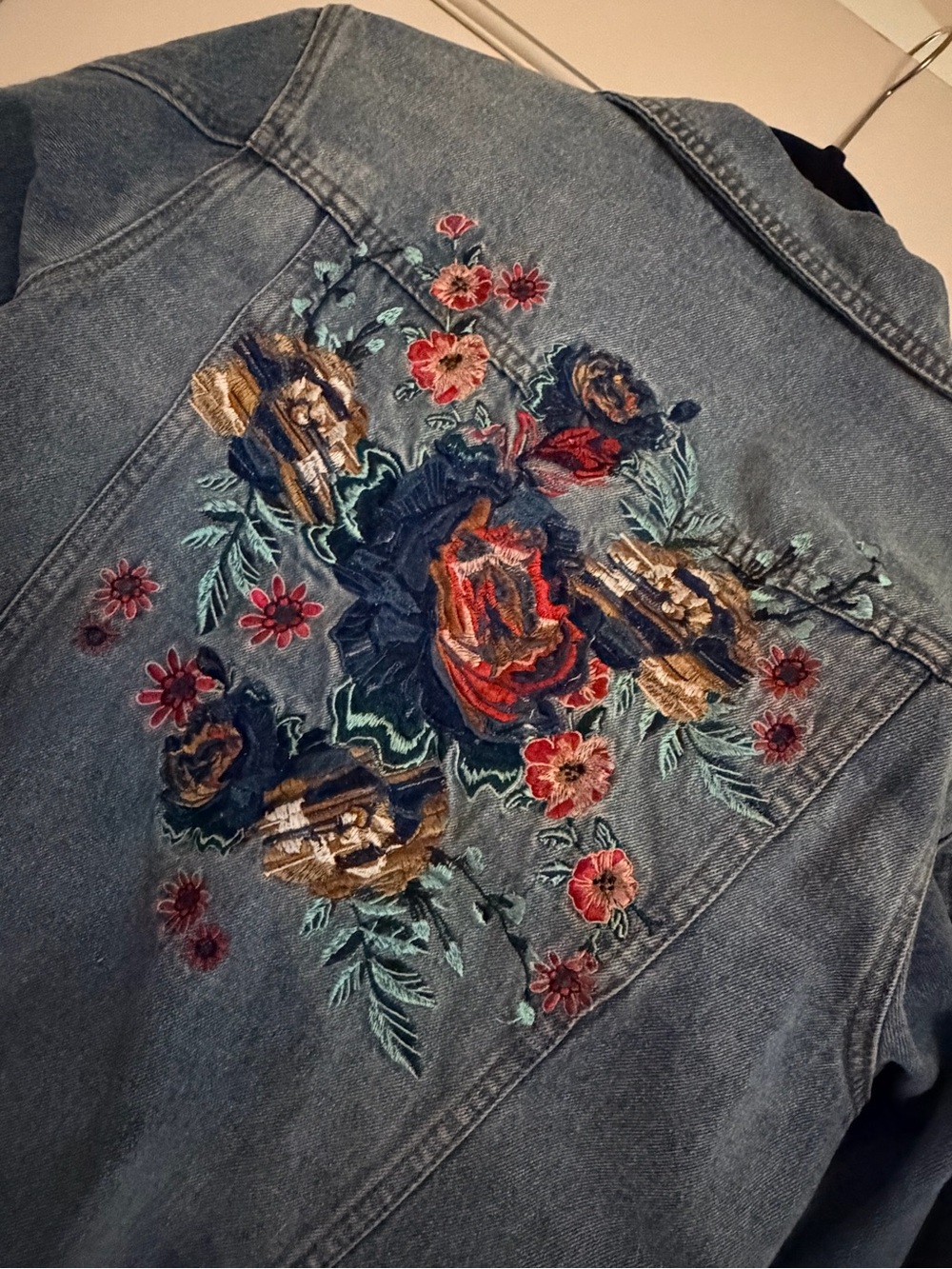 Blu Pepper Light Blue Denim Jacket with Multicolor Floral Embroidery - Picture 3 of 5